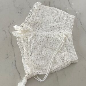 White Eyelet Lace Women’s Shorts with Tassel Tie